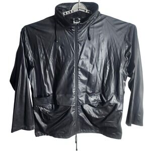 Helly Hansen XL Mens Waterproof Rain Jacket Full Zip Hooded Black **FLAWS READ**